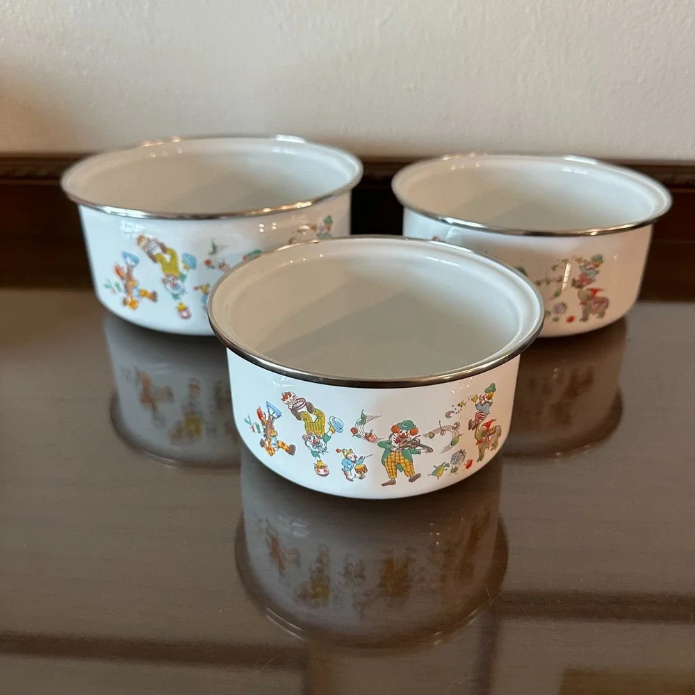 Vintage Enamelware‎ Cooking Pierrot Clown Bowl 3 Piece Set